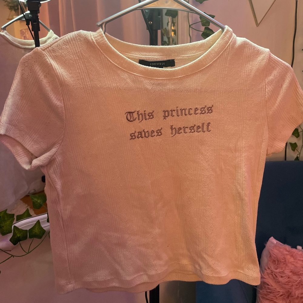 Beige Cotton “This Princess Saves Herself” Shirt